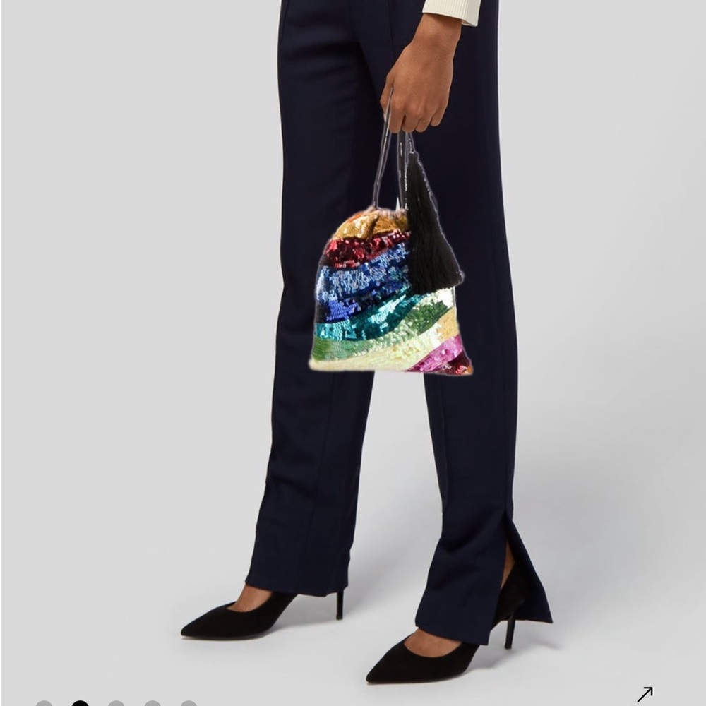 Attico silk rainbow sequins drawstring pouch bag with tassel - Picture 2 of 15